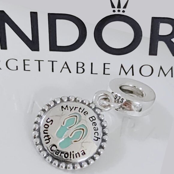 Pandora Myrtle Beach Dangle Charm South Carolina Travel Bead Moment Pendant S925 - Picture 1 of 10